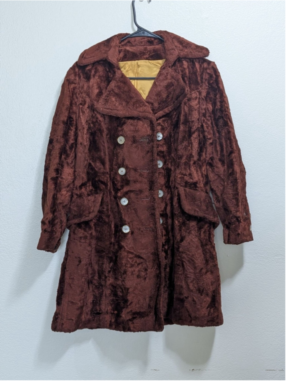 Vintage Faux Fur Coat Womens One Size Brown USA Union Made Mid Length Coat